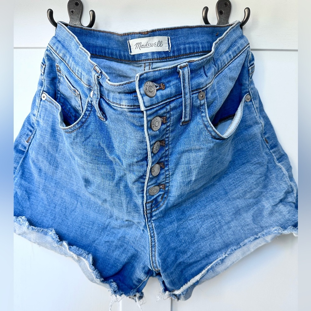 Madewell High Rise Button Fly Raw Hem Jean Shorts  - Size 28